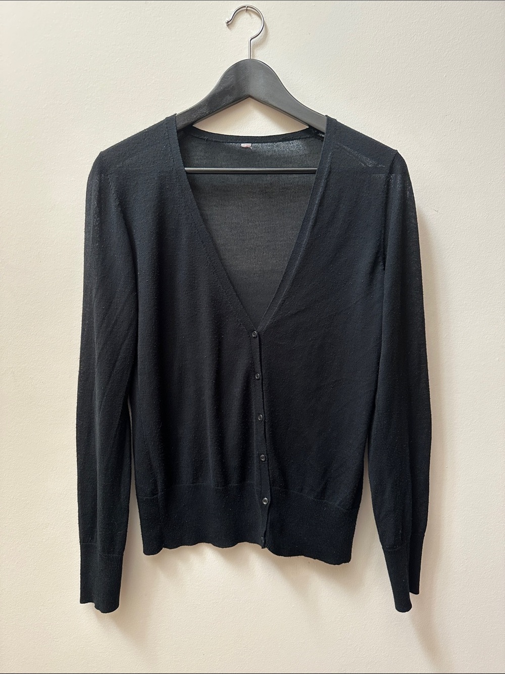 Black V-Neck Button Front Women's Cardigan Sweater - Picture 1 of 3
